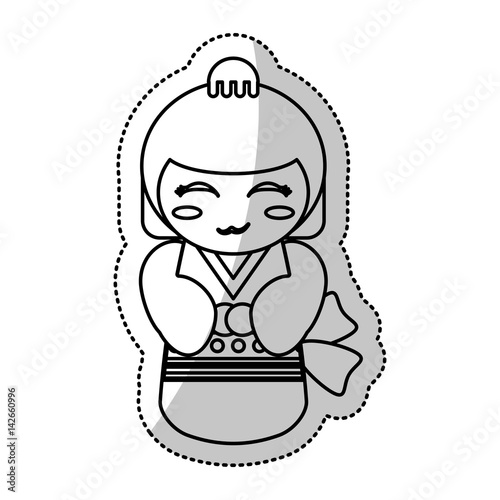 kokeshi doll geisha traditional line vector illustration eps 10