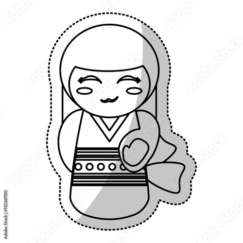 kokeshi doll geisha traditional line vector illustration eps 10