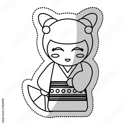 kokeshi doll geisha traditional line vector illustration eps 10