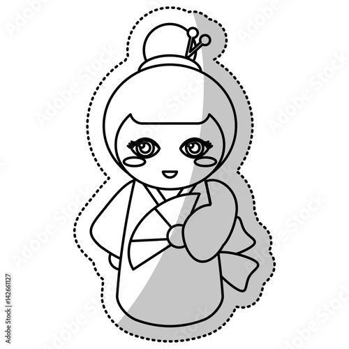 kokeshi doll geisha traditional line vector illustration eps 10
