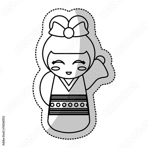 kokeshi doll geisha traditional line vector illustration eps 10