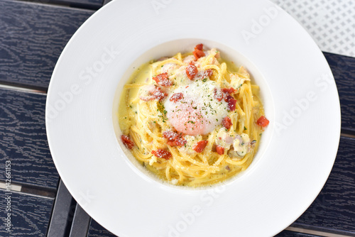 A Plate of Classic Spaghetti Carbonara