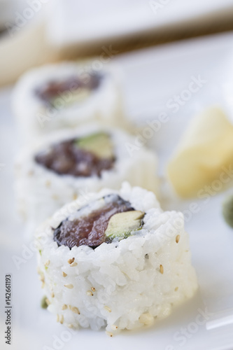 Spicy Tuna and Avocado Sushi
