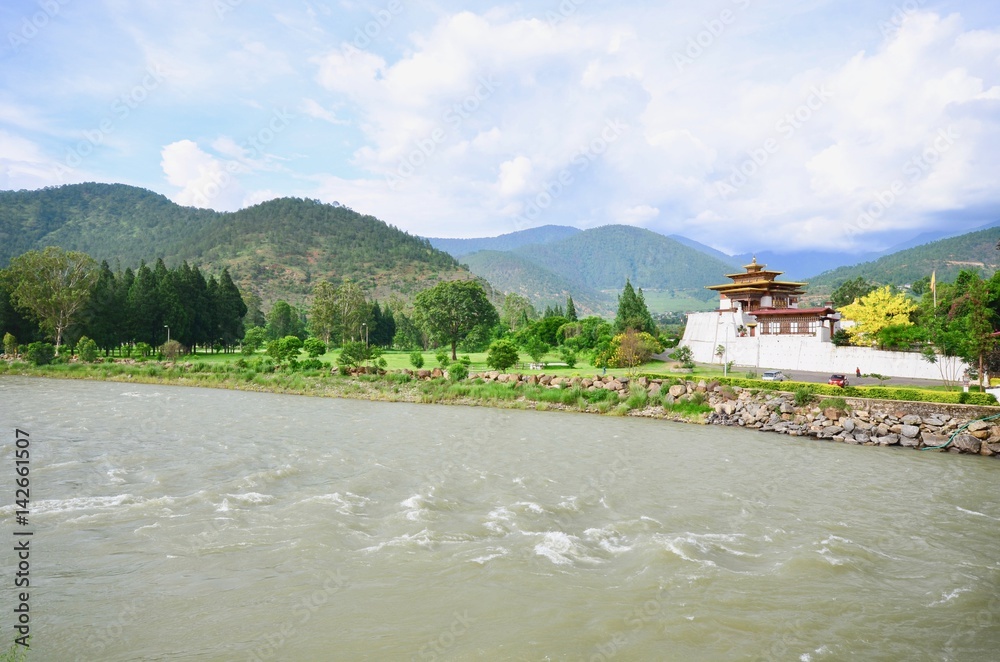 Scenic View of the Pho Chhu and Mo Chhu Rivers in Punakha, Bhutan