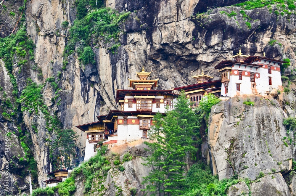 Exteriors of Taktsang Palphug Monastery, or the Tiger's Nest, in Paro, Bhutan