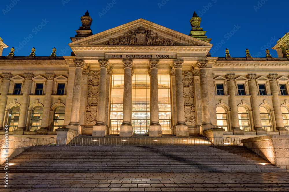 Detail of the Reichstag in Berlin at night
