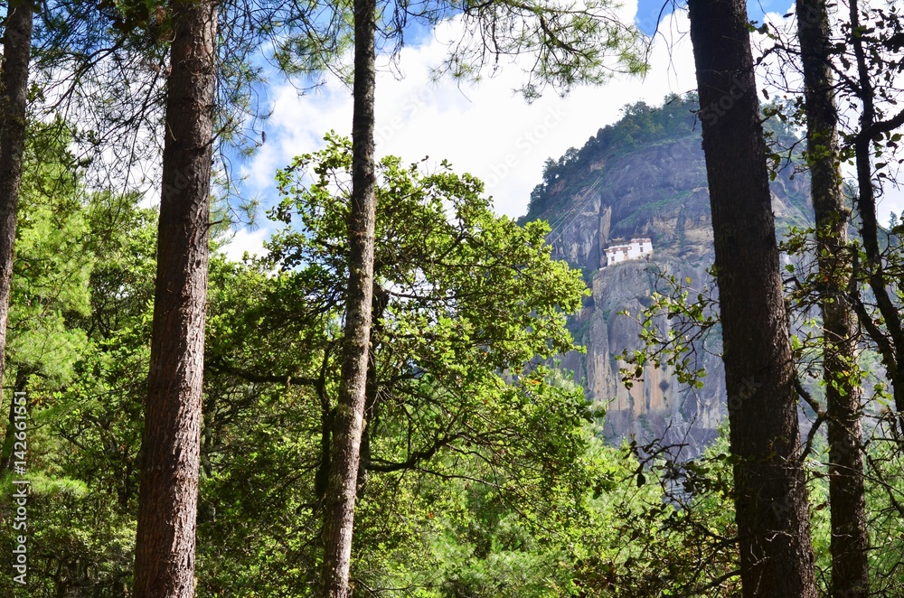 Fototapeta premium Scenic View of Taktsang Palphug Monastery, or the Tiger's Nest, from Afar