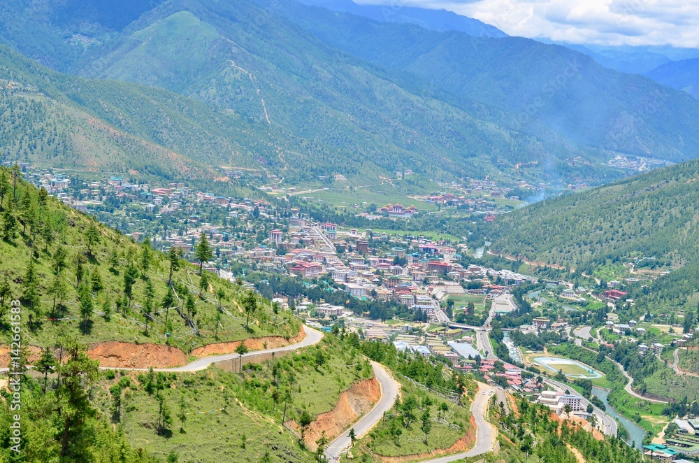 Aerial View of Thimphu City from the Mountaintop