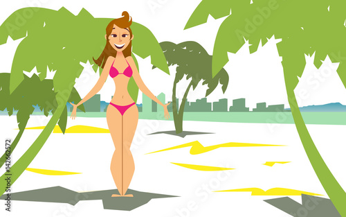 Young woman in bikini on sunny beach