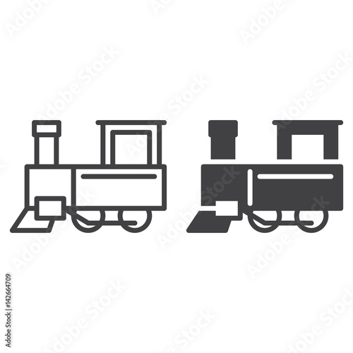 Steam train line and solid icon, outline and filled vector sign, linear and full pictogram isolated on white. Symbol, logo illustration