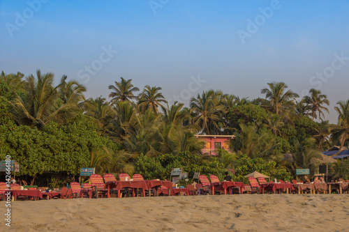 Sun loungers at Arambol beach, North Goa, India