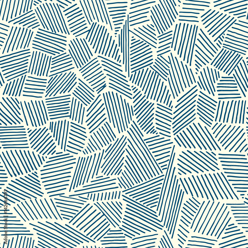 Vector seamless pattern of painted strips in a different direction, blue on a light yellow background