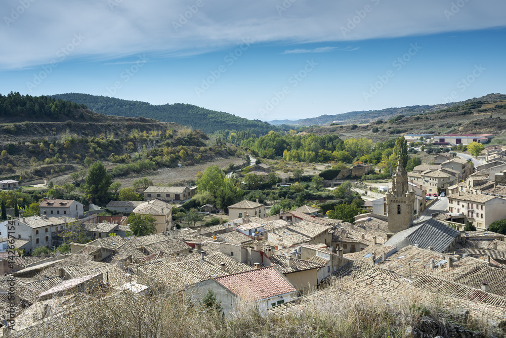 Views of Uncastillo. It is a historic town and municipality in the province of Zaragoza, Aragon, eastern Spain. In 1966 it was declared a Historic-Artistic site. It can be seen Santa Maria Church