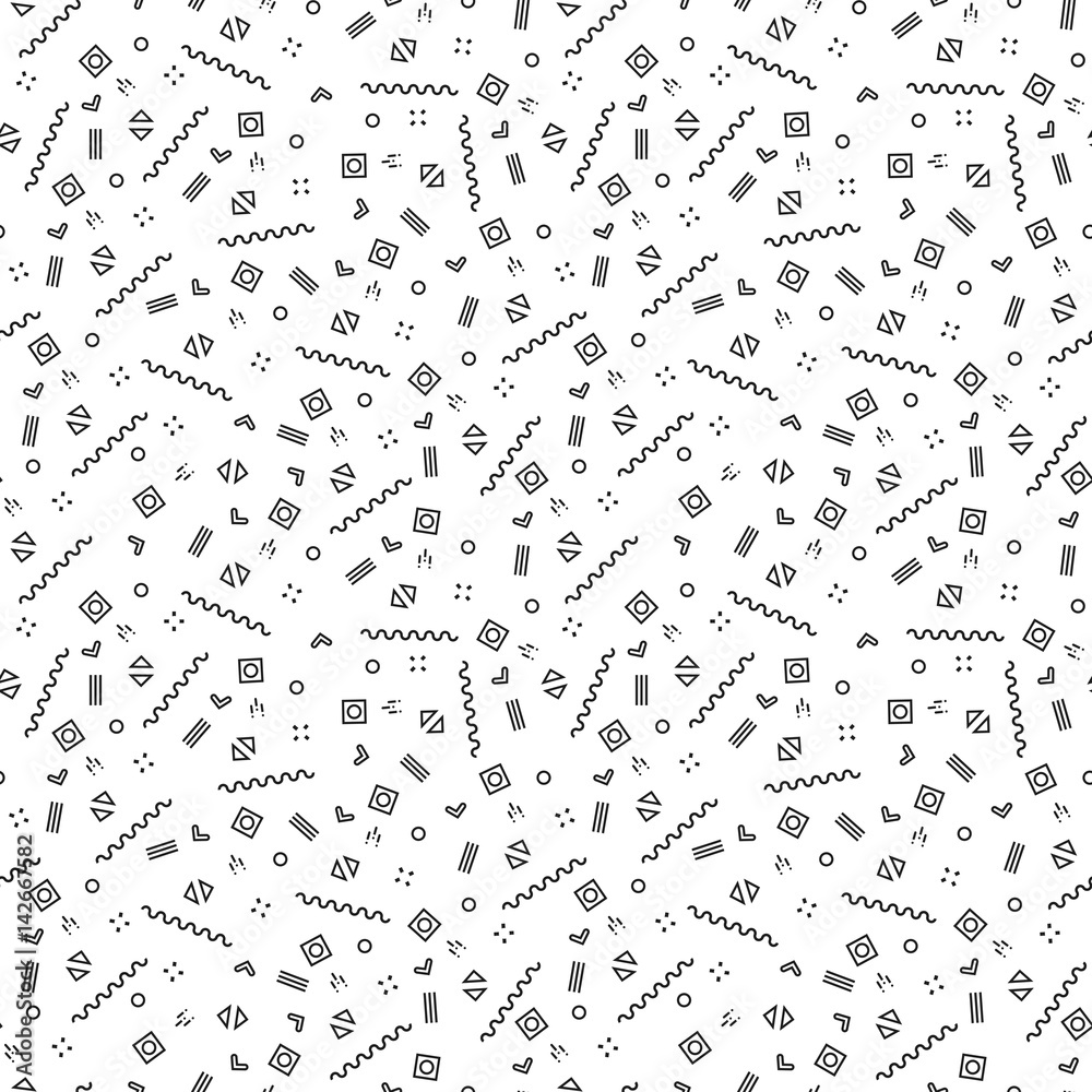 Memphis seamless pattern. Black and white texture retro style. Memphis pattern for tissue and postcards. Vector Illustration.