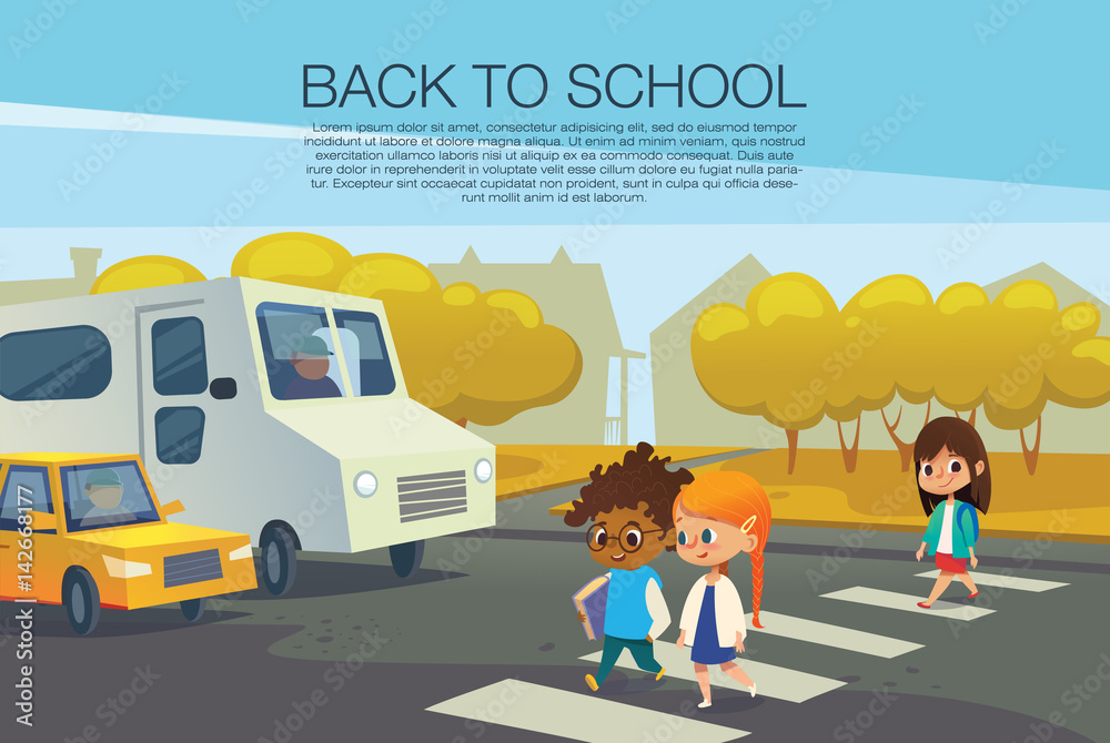 Pedestrian Safety And Car Driving Rules Schoolboy Crossing The Road  Directly In Front Of A Red Car Dont Jaywalk Make Sure To Use Crosswalk  Stock Illustration - Download Image Now - iStock