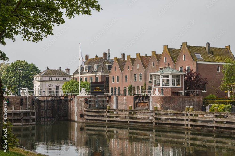 Gateway on the canal in Muiden, Netherlands Gateway on the canal in Muiden, Netherlands