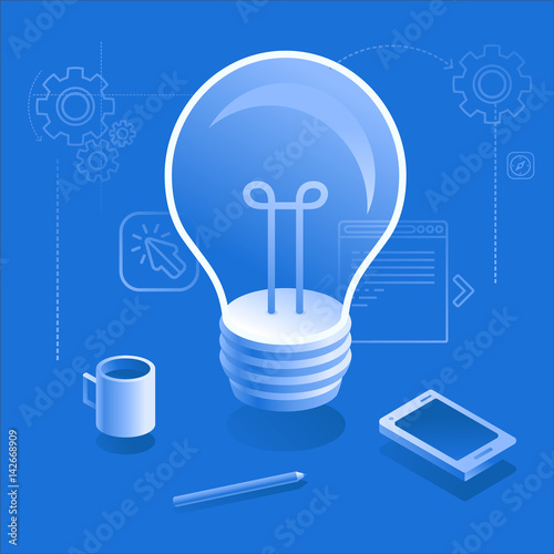 Vector illustration in flat and isometric style - design thinking concept