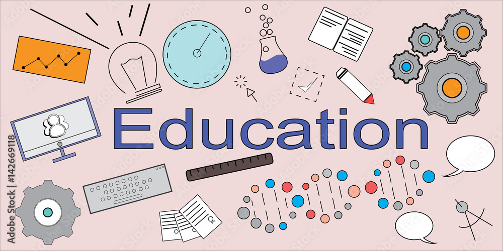 Education flat design infographic. Information concept web design background. Icons education. Set of icons. Communication student.