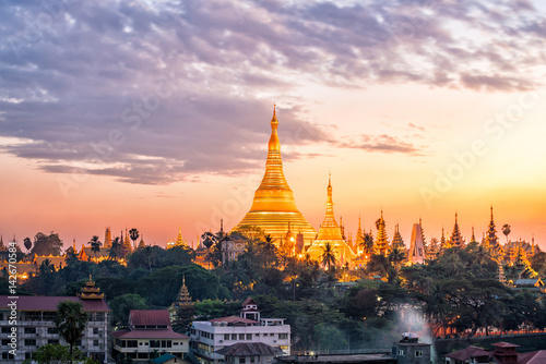 Yangon skyline with Shwedagon Pagoda  in Myanmar