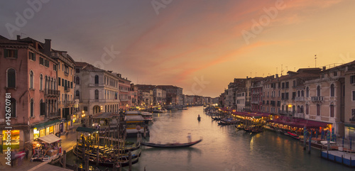 Sunset at Grand Canal  Venice. View from Ponte di Rialto
