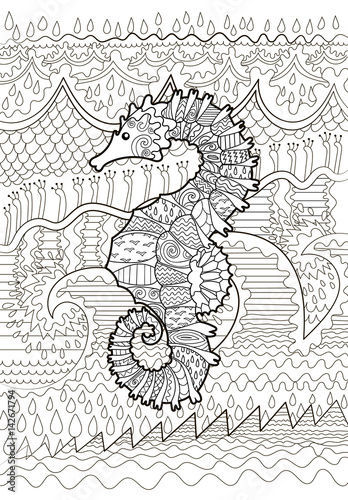 Hand drawn swimming sea horse