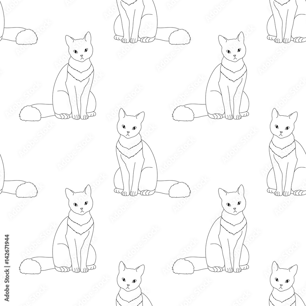 Black and white seamless pattern with cat.