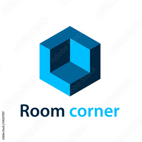 3D isometric room corner blue symbol vector