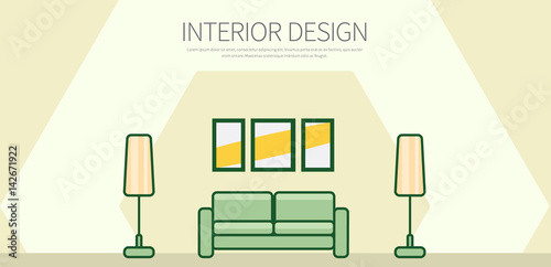 Design of a header for a web site with a room interior in a flat style.