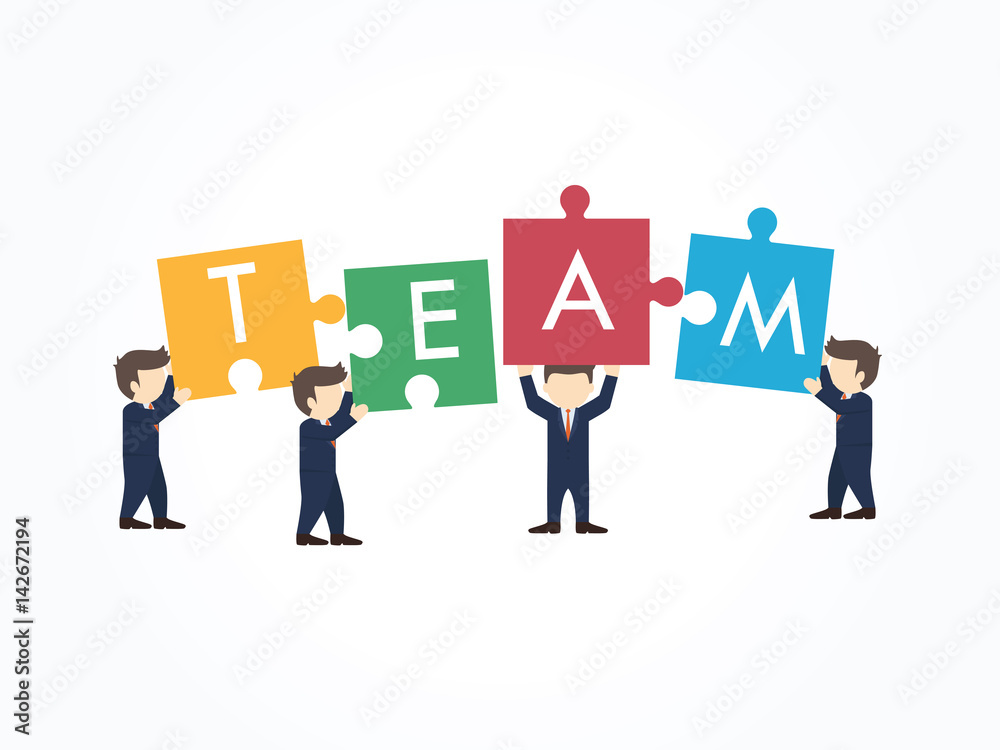 Teamwork with Puzzle Concept. Infographic Template. Vector Illustration.