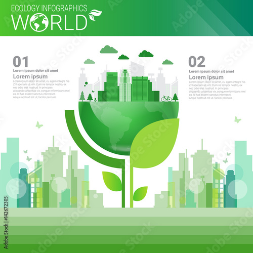 World Environmental Protection Green Energy Ecology Infographics Banner With Copy Space Vector Illustration