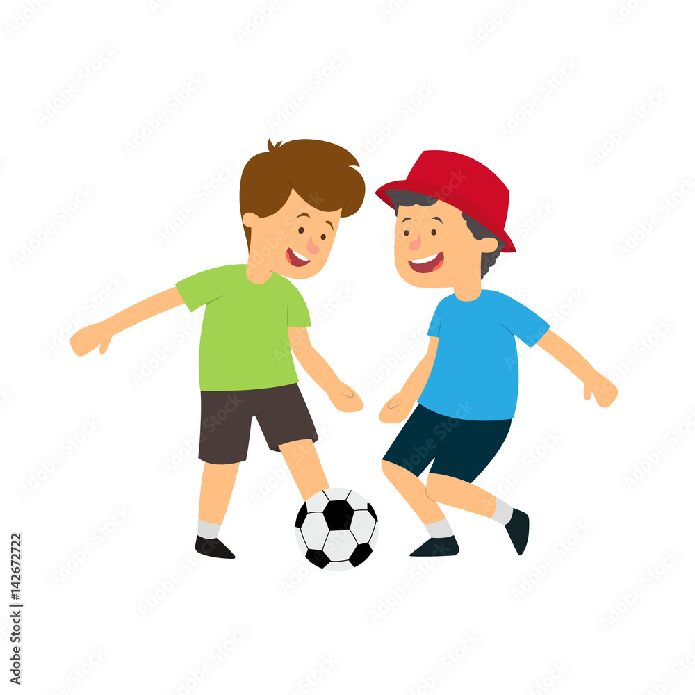 Two boys playing ball.