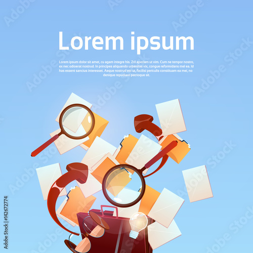 Paper Document Search Magnifying Glass Paperwork Business Concept Flat Vector Illustration