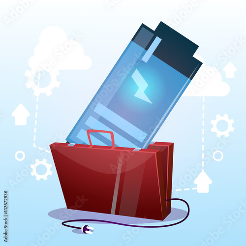 Open Briefcase With Low Battery Business Energy Concept Flat Vector Illustration