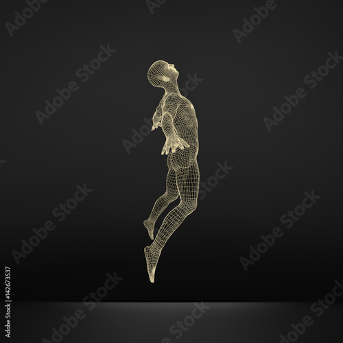 Silhouette of a Jumping Man. 3D Model of Man. Vector Illustration.