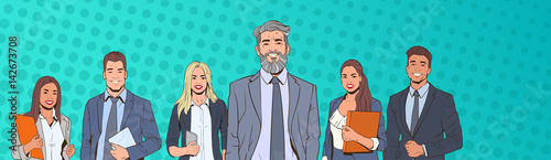 Successful Business Man And Woman Over Pop Art Colorful Retro Style Background Businesspeople Team Vector Illustration