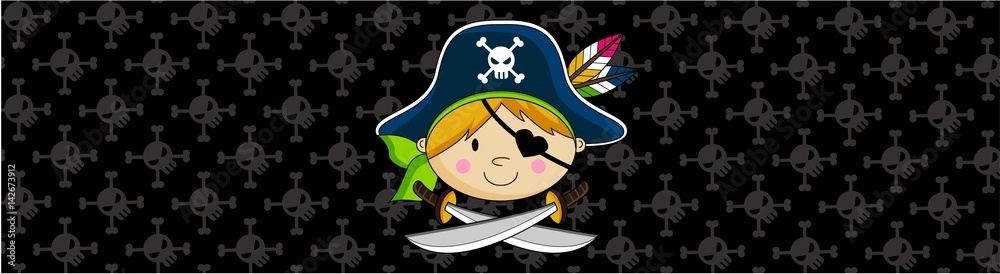 Naklejka premium Cartoon Pirate Captain Banner