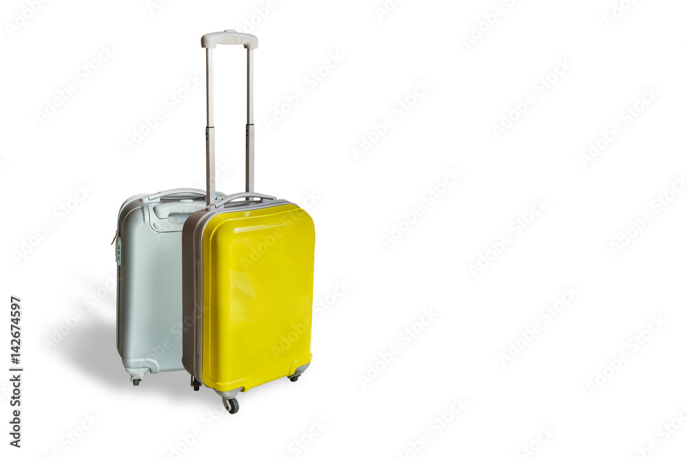 Yellow and grey travel suitcases isolated on white background Yellow and grey travel suitcases isolated on white background