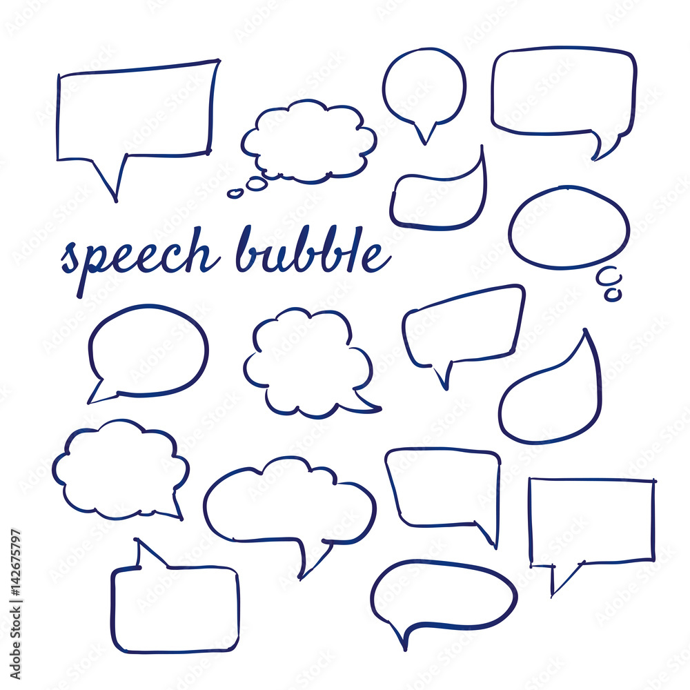 Fototapeta premium Doodle set of speech bubble, hand-drawn. Vector sketch illustration isolated over white background.