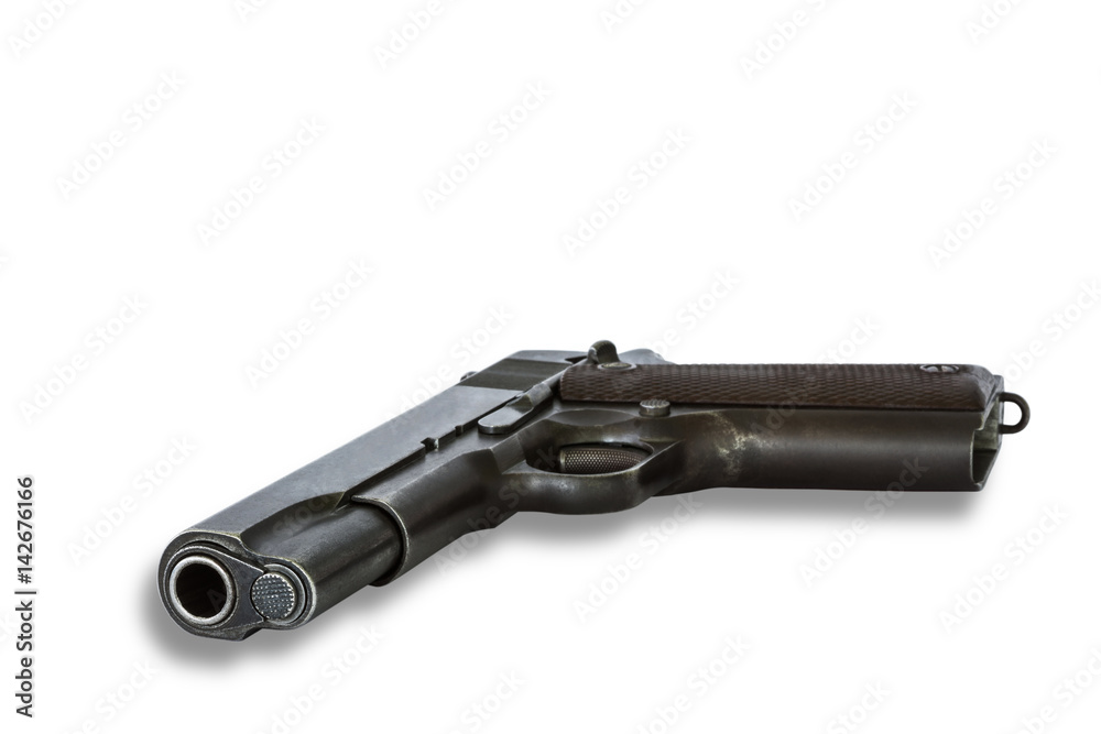 close up automatic pistol handgun weapon isolated on white background close up automatic pistol handgun weapon isolated on white background