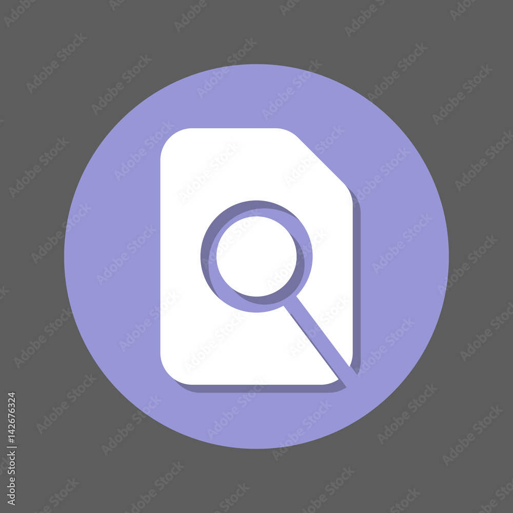 Search in file, magnifying glass and document flat icon. Round colorful button, circular vector sign with shadow effect. Flat style design Search in file, magnifying glass and document flat icon. Round colorful button, circular vector sign with shadow effect. Flat style design