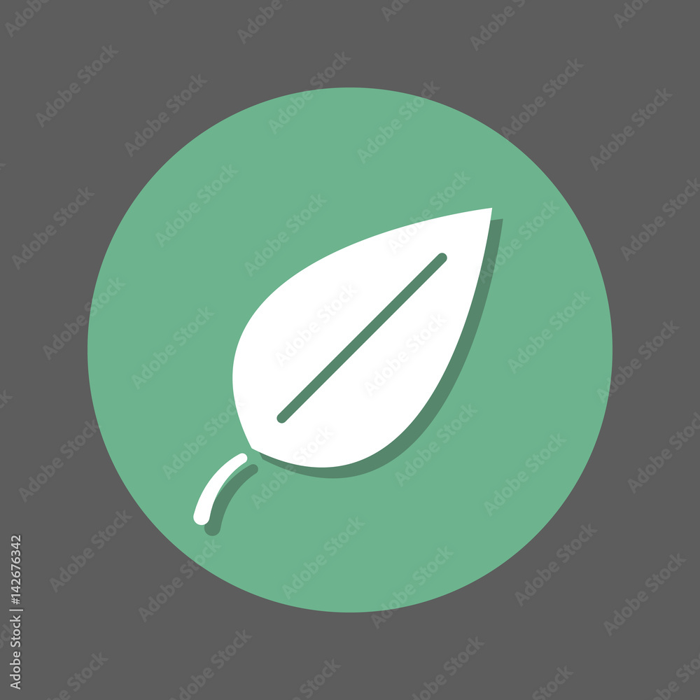 Eco leaf flat icon. Round colorful button, circular vector sign with shadow effect. Flat style design Eco leaf flat icon. Round colorful button, circular vector sign with shadow effect. Flat style design