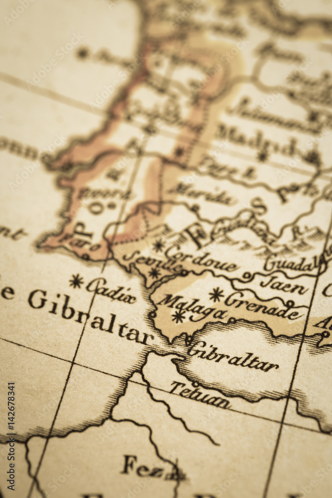 アンティークの古地図　ジブラルタル海峡