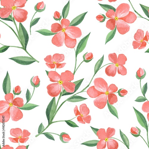 Floral seamless pattern. Watercolor background with red flowers 6