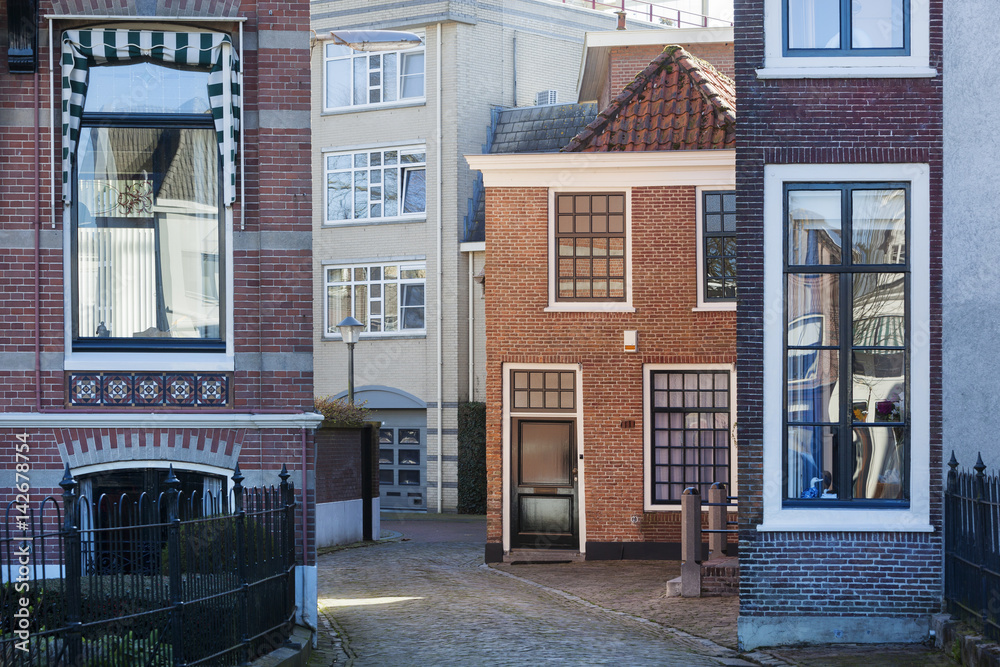 Street with different houses in Gorinchem