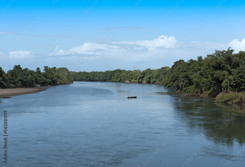 Boats on the Sixola River, border river between Costa Rica and Panama