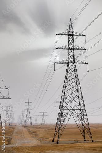 power line in a desert near Abu Dhabi photo