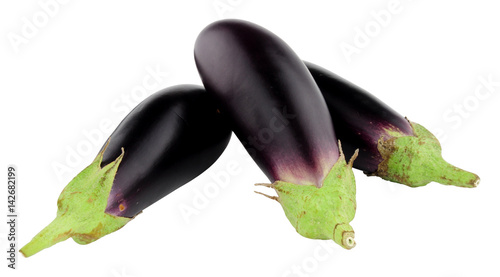 Fresh Raw Baby Aubergines Isolated On A White Background