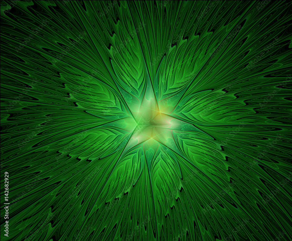 Naklejka premium Abstract beautiful fractal green flower on a black background