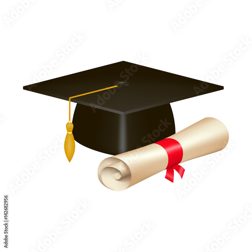 Poster Graduation cap and diploma 