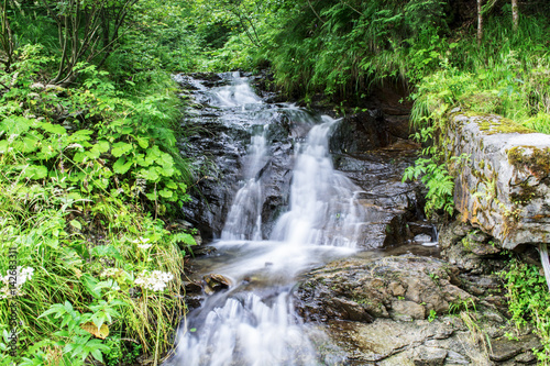 Waterfall on mountain river in Carpathian Mountains , Romania